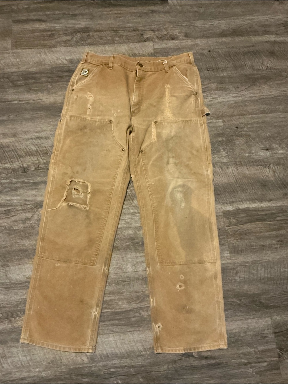 Carhartt Tan Utility Chore Pants with Reinforced Knees
